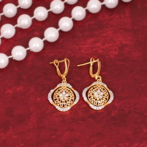 Centered Studded Moissanite Gold Dangle Earring