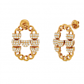 Chain Like Studded Moissanite Solid Gold Earring