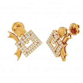 Double Rectangle Solid Gold Moissanite Earring