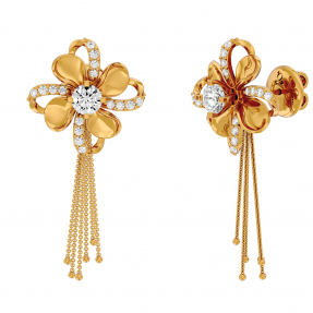 Floral Moissanite Solid Gold Designer Dangle Stud Earring