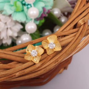 Floral Moissanite Solid Gold Stud Earring