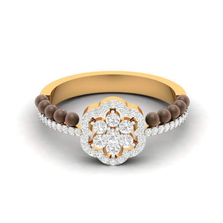 Inline Pearl Designer Solid Gold Moissanite Ring