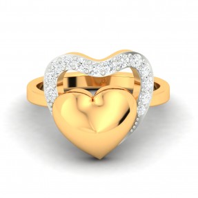 Minimalist Heart Studded Moissanite Solid Gold Ring 
