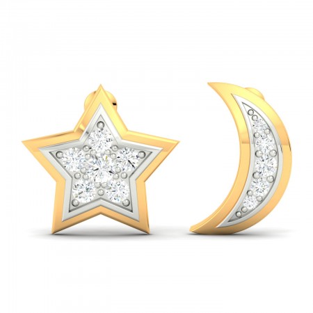 Moon Star Solid Moissanite Gold Stud Earring