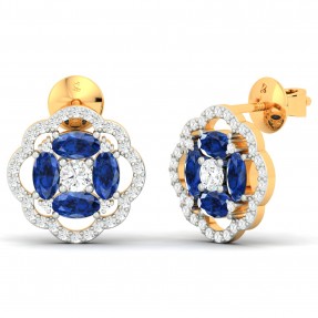 Oval Moissanite Studded Solid Gold Stud Earring 