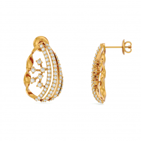 Pear Shape Twisted Moissanite Gold Stud Earring