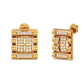 Rectangle Square Moissanite Solid Gold Stud Earring