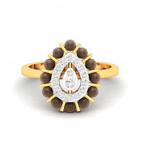 Round Pearl Studded Moissanite Solid Gold Ring
