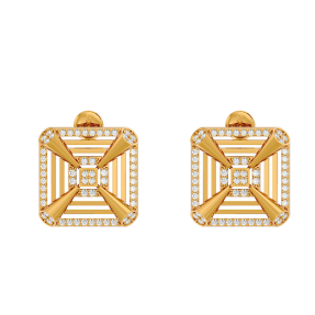 Square Shape Studded Moissanite Designer Stud Gold Earring