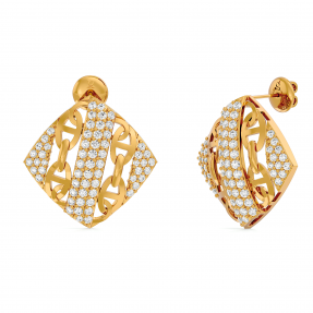 Triangle Chain Like Moissanite Solid Gold Stud Earring