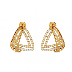 Trillion Shape Zaali Work Solid Gold Moissanite Stud Earring 